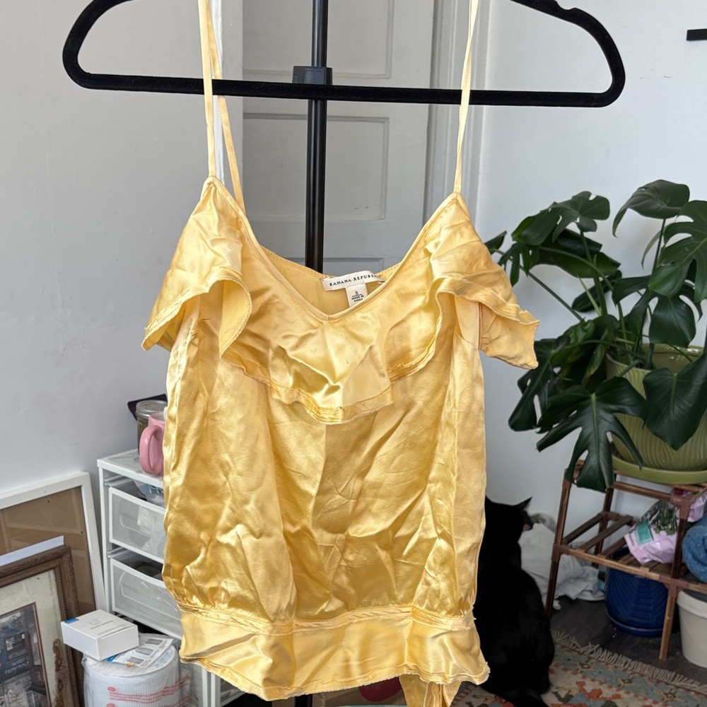 Y2k Banana Republic Yellow Satin Ruffle Cami Top